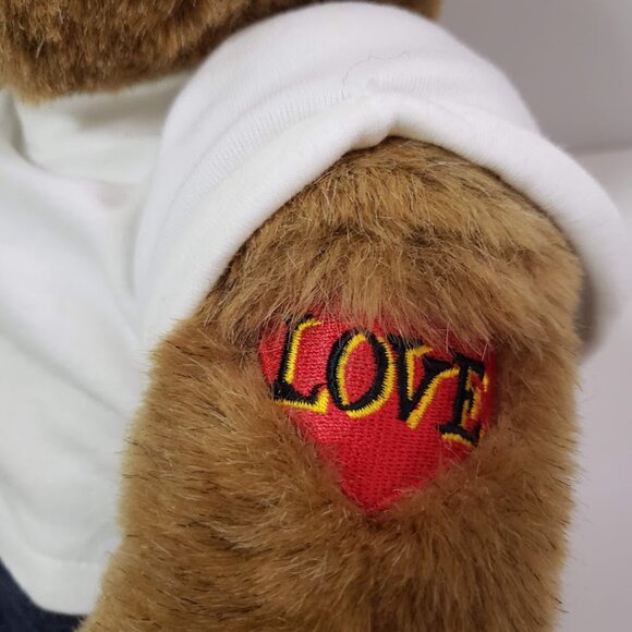 Vermont Teddy Bear Company Brown Bear Jointed Love Tattoo White Shirt Jeans - Picture 4 of 9